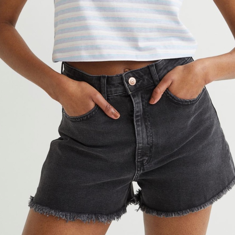 High Waist Black Denim Shorts